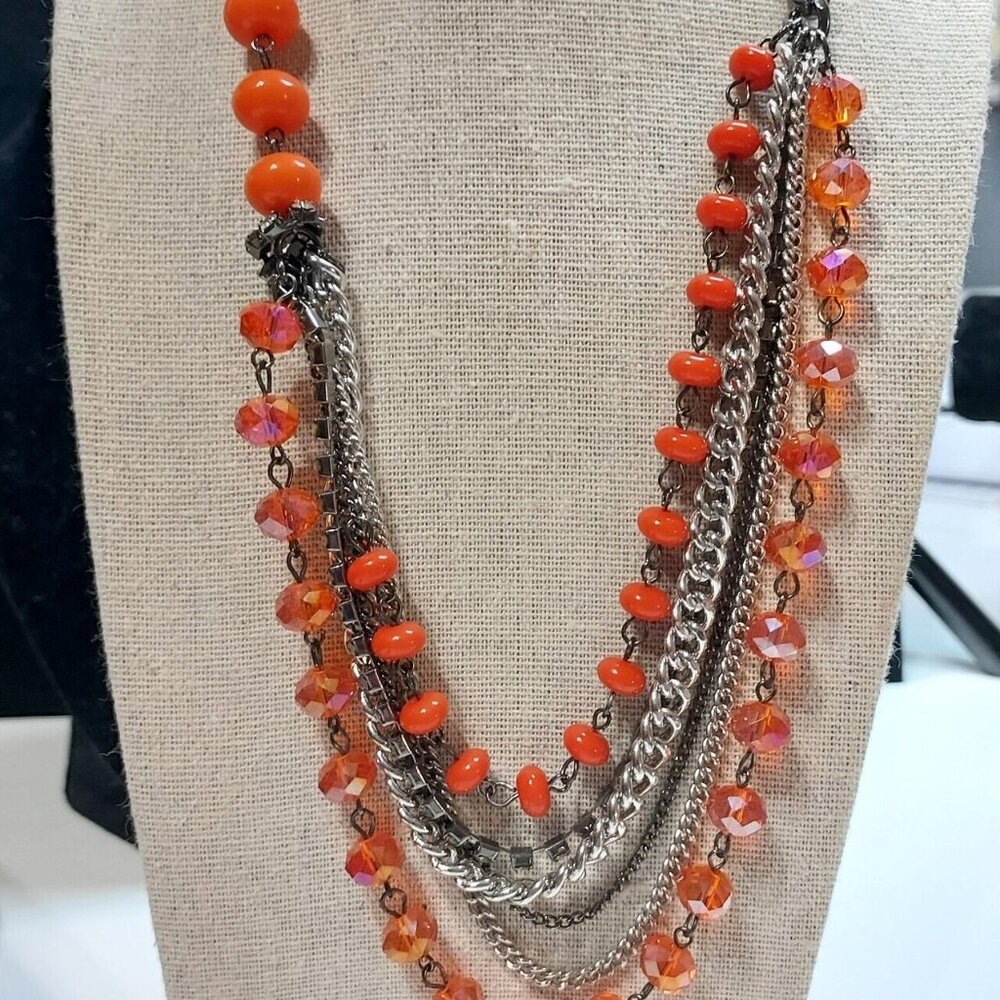 Simply Vera Wang Orange Silver Gunmetal 25" Multi Strand Necklace